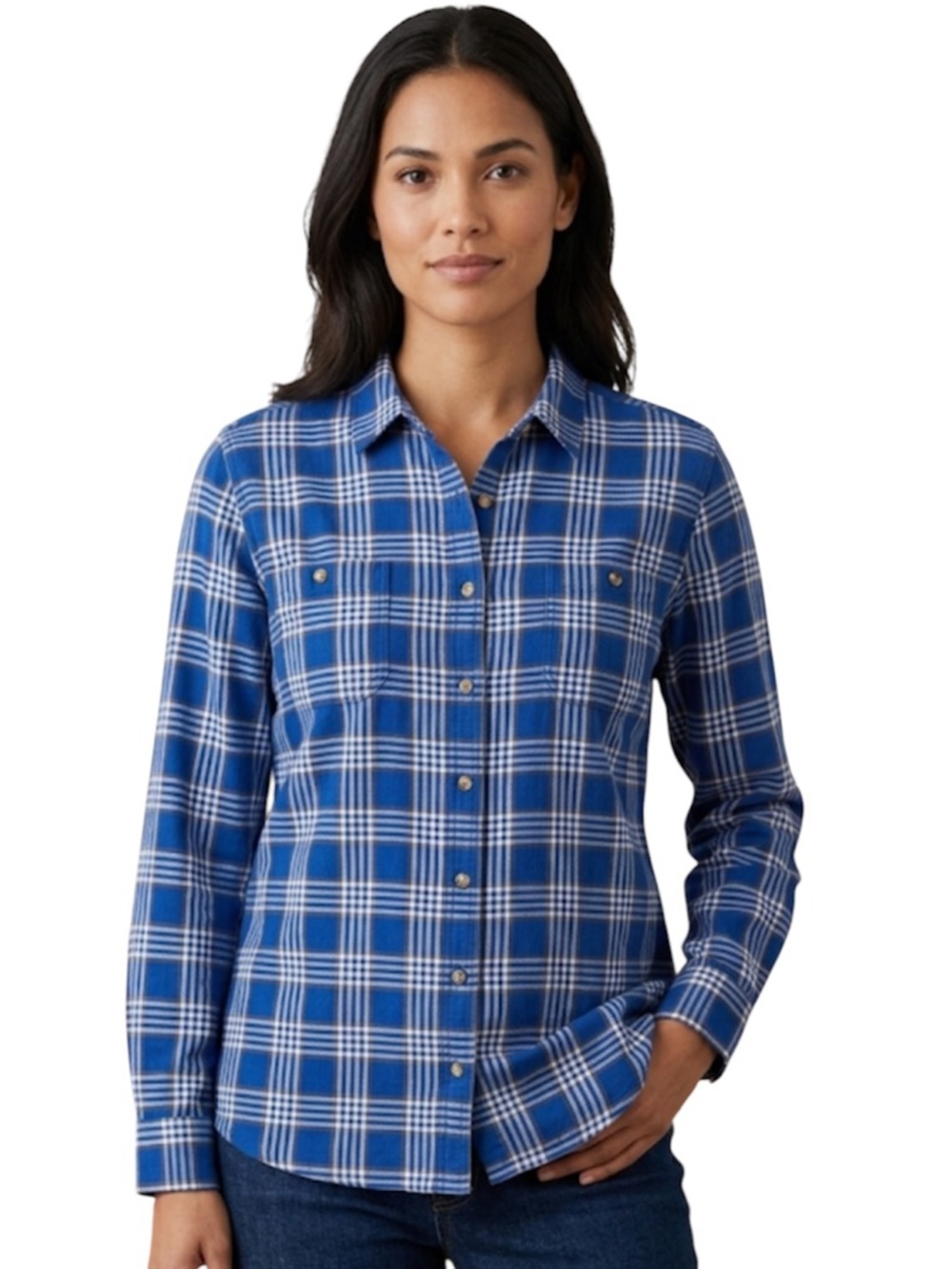 Duluth Trading Co Free Swingin Blue Plaid Flannel Button-Down Shirt LS 2XL